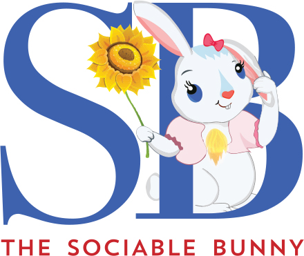 A cartoon of the sociable bunny holding a sunflower.