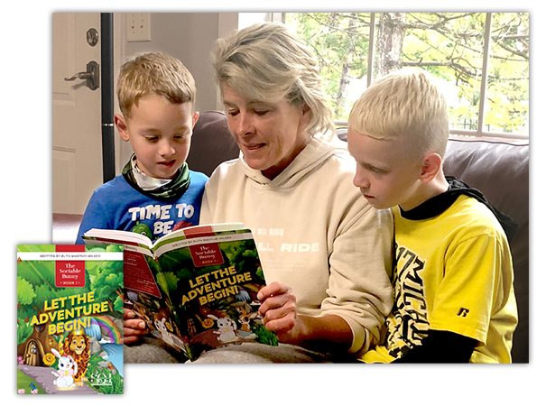 A woman reading to two boys.